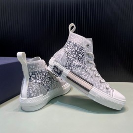 Dior New Printed Leather High Top Casual Shoes For Men And Women Black