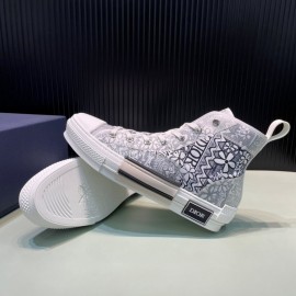 Dior New Printed Leather High Top Casual Shoes For Men And Women Black