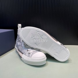 Dior New Printed Leather High Top Casual Shoes For Men And Women Black