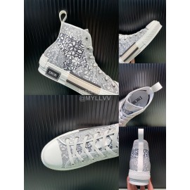 Dior New Printed Leather High Top Casual Shoes For Men And Women Black