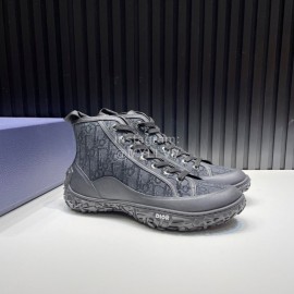 Dior Oblique Printed Jacquard Fabric High Top Sneakers For Men And Women Black