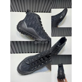 Dior Oblique Printed Jacquard Fabric High Top Sneakers For Men And Women Black