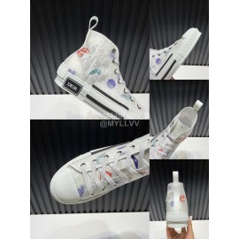 Dior Oblique Printed High Top Casual Shoes For Men And Women White