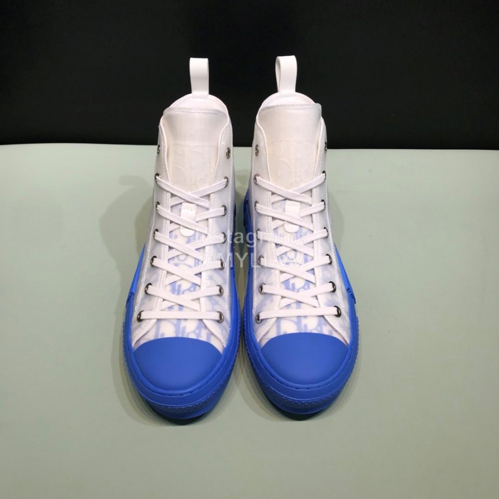 Dior Oblique Printed High Top Couple Casual Shoes Blue