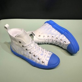 Dior Oblique Printed High Top Couple Casual Shoes Blue