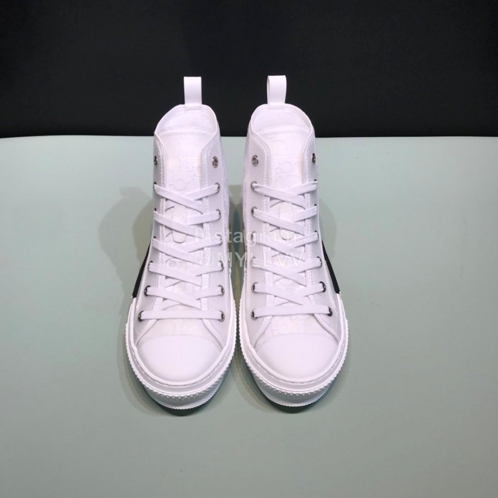 Dior Oblique Printed High Top Couple Casual Shoes White