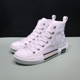 Dior Oblique Printed High Top Couple Casual Shoes White