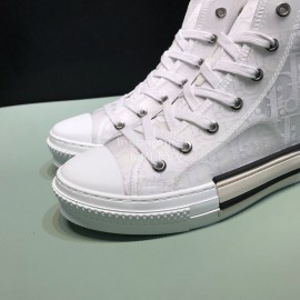 Dior Oblique Printed High Top Couple Casual Shoes White