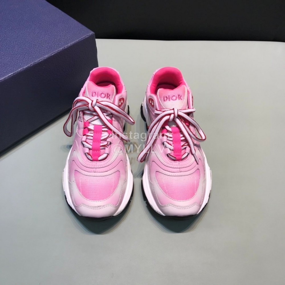 Dior Dyeing Printing Leather Sneakers For Men And Women Pink