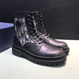 Dior Black Oblique Printed Leather Boots For Men And Women 