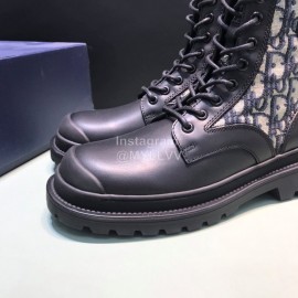 Dior Black Oblique Printed Leather Boots For Men And Women 