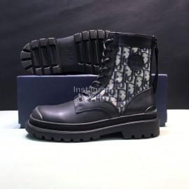 Dior Black Oblique Printed Leather Boots For Men And Women 