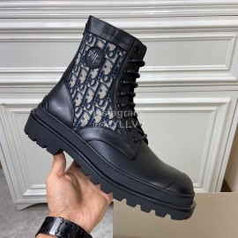 Dior Oblique Printed Leather High Top Casual Boots For Men Black
