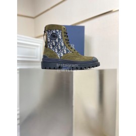 Dior Oblique Printed Leather High Top Casual Boots For Men Green