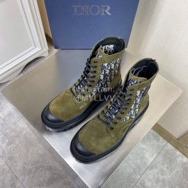 Dior Oblique Printed Leather High Top Casual Boots For Men Green