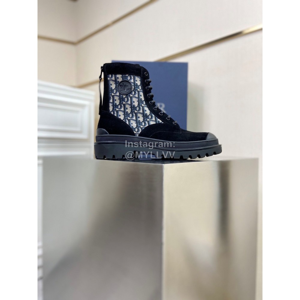 Dior Oblique Printed Leather High Top Black Casual Boots For Men 