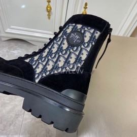 Dior Oblique Printed Leather High Top Black Casual Boots For Men 