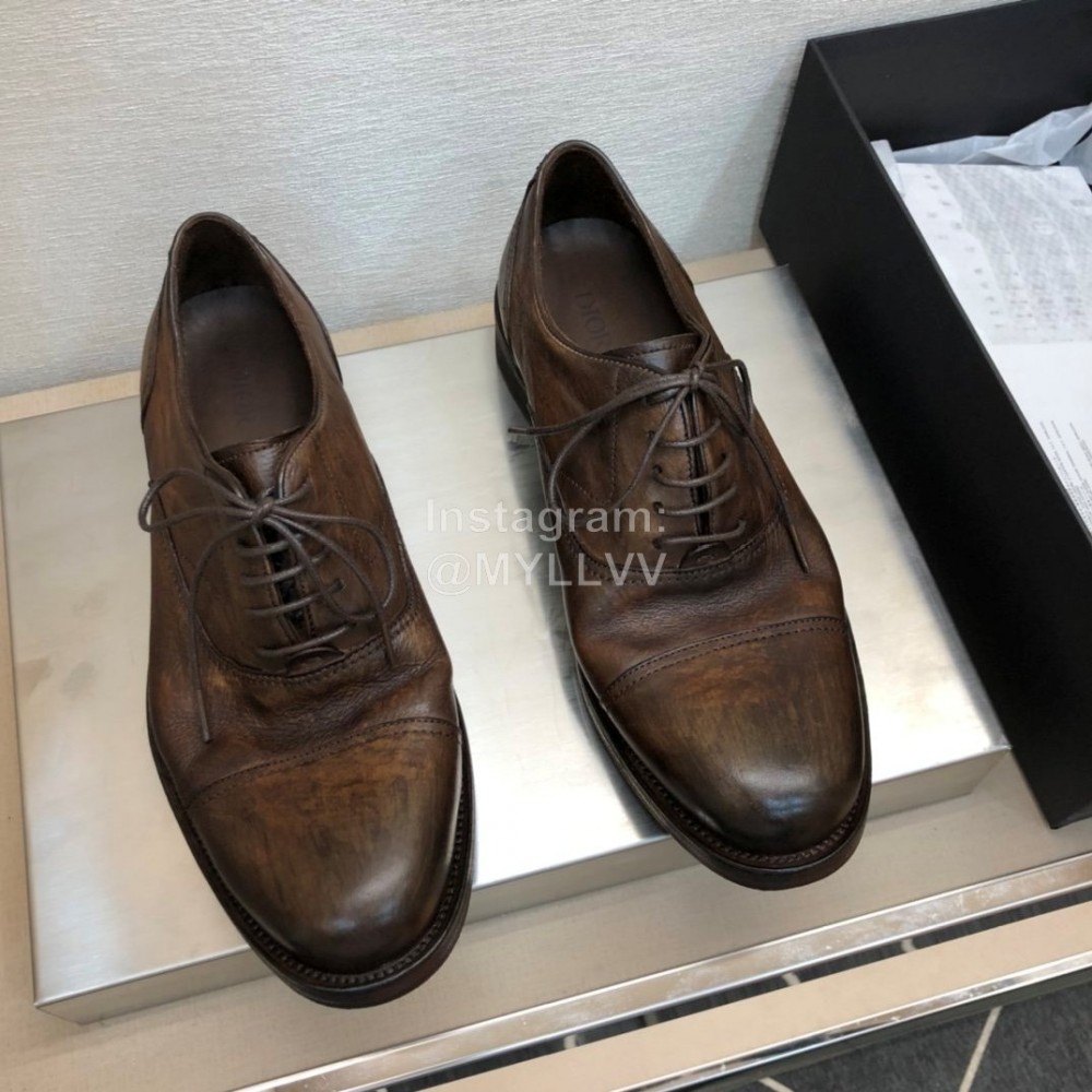 Dior Washed Cowhide Lace Up Casual Business Shoes For Men Brown