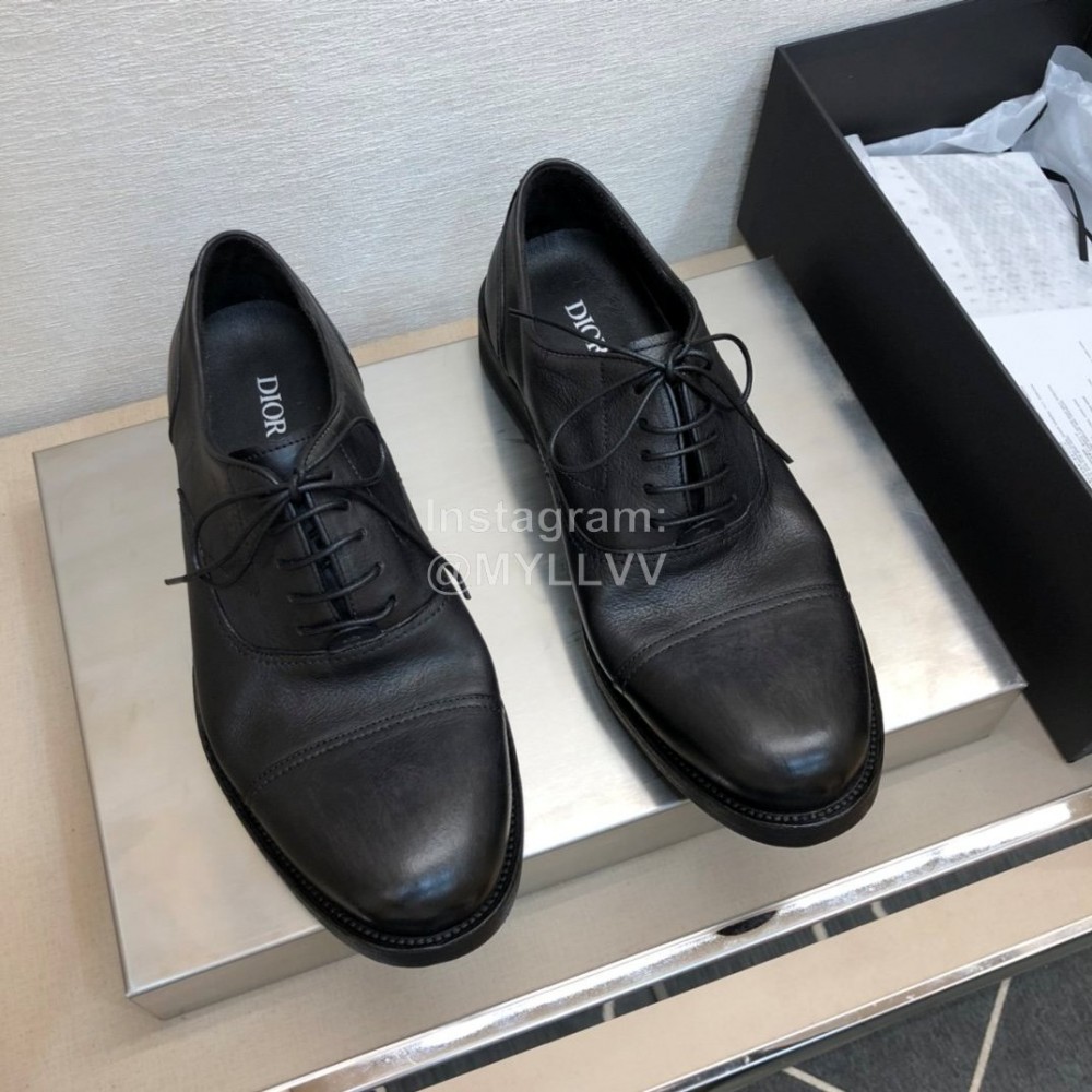 Dior Washed Cowhide Lace Up Casual Business Shoes For Men Black