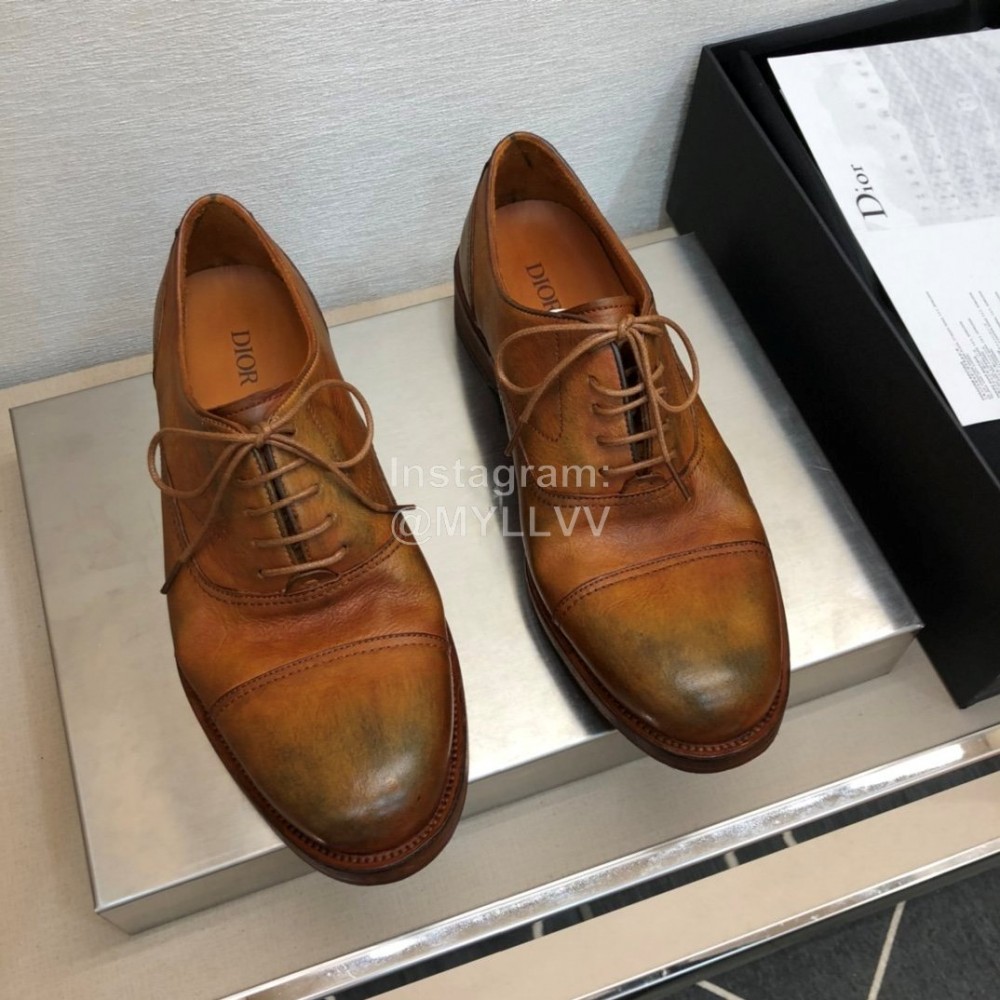 Dior Washed Cowhide Lace Up Casual Business Shoes For Men Tan