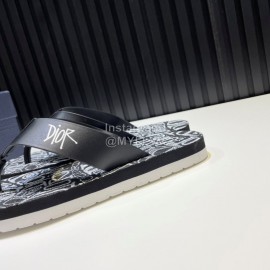 Dior Summer Printed Calf Leather Casual Flip Flops For Men Black