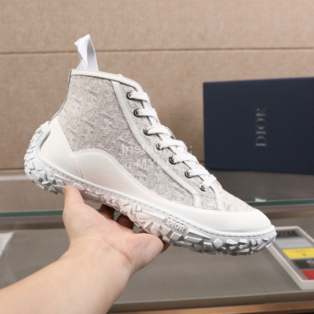 Dior Oblique Printed Jacquard Fabric High Top Sneakers For Men Beige