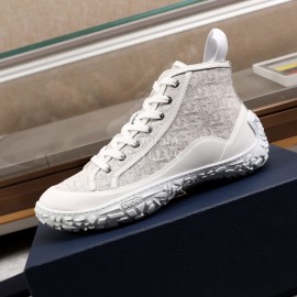 Dior Oblique Printed Jacquard Fabric High Top Sneakers For Men Beige
