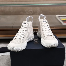 Dior Oblique Printed Jacquard Fabric High Top Sneakers For Men Beige