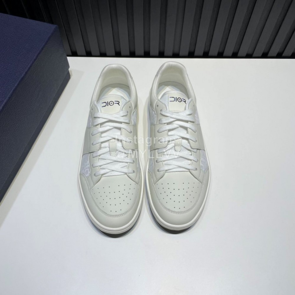 Dior Mesh Cowhide Oblique Printed Casual Sneakers For Men White