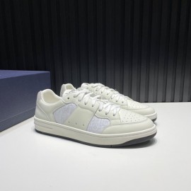 Dior Mesh Cowhide Oblique Printed Casual Sneakers For Men White
