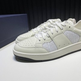 Dior Mesh Cowhide Oblique Printed Casual Sneakers For Men White