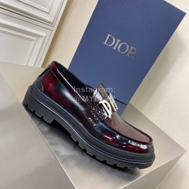 Dior Calf Leather Casual Shoes For Men Reddish Brown