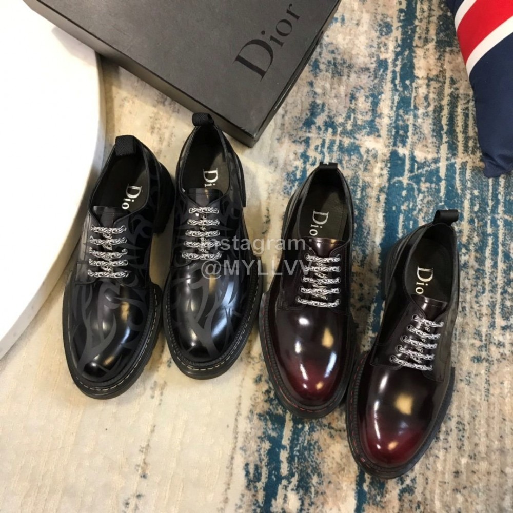 Dior Leather Lace Up Casual Shoes For Men Reddish Brown