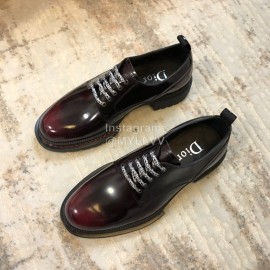 Dior Leather Lace Up Casual Shoes For Men Reddish Brown