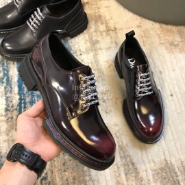 Dior Leather Lace Up Casual Shoes For Men Reddish Brown