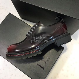 Dior Leather Lace Up Casual Shoes For Men Reddish Brown