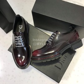 Dior Leather Lace Up Casual Shoes For Men Reddish Brown