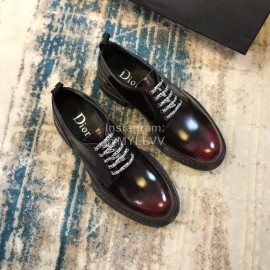 Dior Leather Lace Up Casual Shoes For Men Reddish Brown
