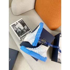 Dior Blue Logo Printed Mesh Canvas Shoes