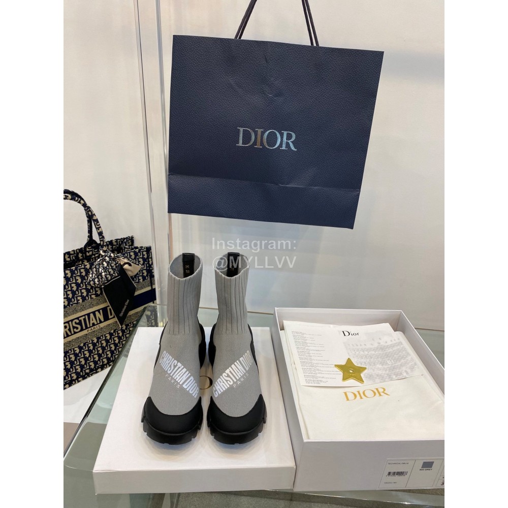 Dior Autumn Winter Elastic Socks Casual Shoes Gray