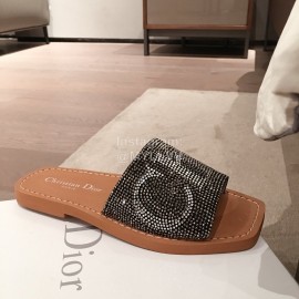 Dior  Leather Flat Heel Slippers Black