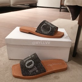 Dior  Leather Flat Heel Slippers Black