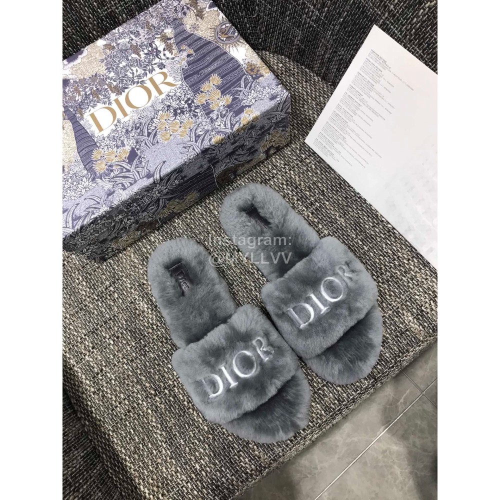 Dior Winter Gray Wool Slippers