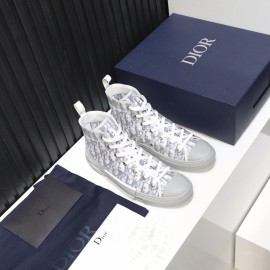 Dior New Printed High Top Casual Shoes Gray
