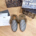 Dior Winter Embroidered Wool Sandals Gray