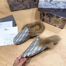 Dior Winter Embroidered Wool Sandals Gray