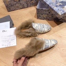 Dior Winter Embroidered Wool Sandals Beige