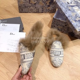 Dior Winter Embroidered Wool Sandals Beige