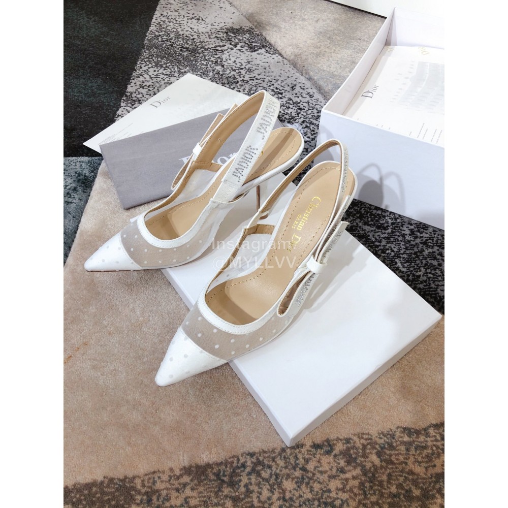 Dior White Embroidered Polka Dot Gauze High Heels