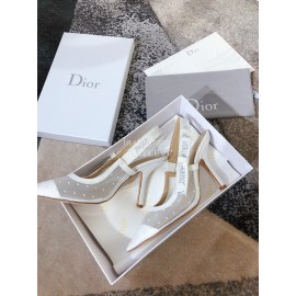Dior White Embroidered Polka Dot Gauze High Heels